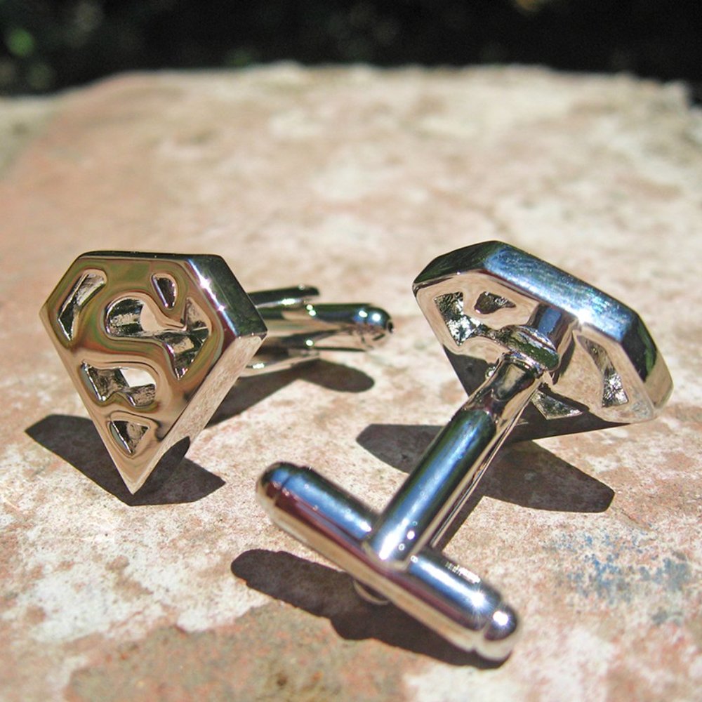 Superman Silver Plated Perforated Cufflinks